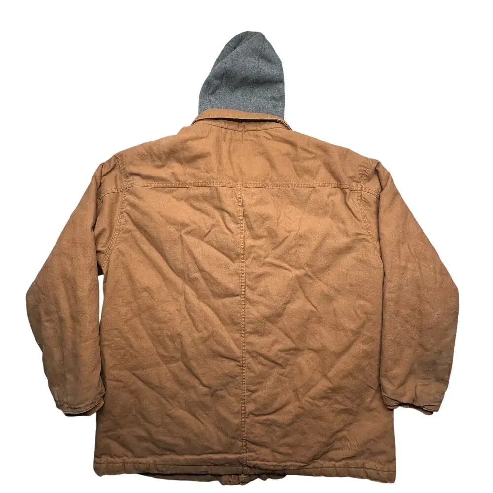 Genuine Dickies Duck Canvas Hooded Work Jacket Mens Large Brown Quilted Lined